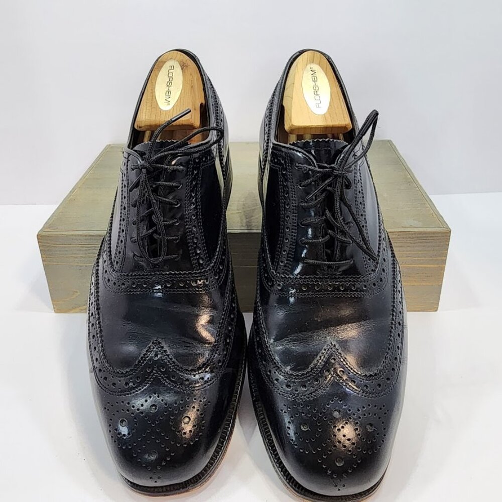 Florsheim Men's Lexington Wingtip Oxford Black Leather Shoes Size 8 D - Picture 3 of 12